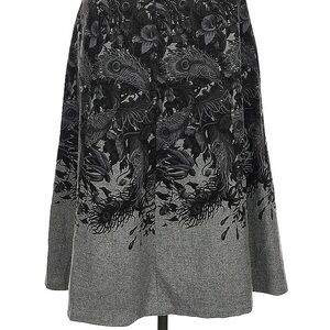 Talbots Peacock Floral Black and Gray A-Line Wool Blend Skirt